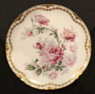 Four Pink Rose H2112 Haviland France Limoges Luncheon Plates Totally