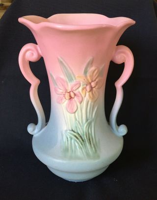 Hull Pottery Iris / Narcissus Flower Vase 403 - 7” Pastel Pink & Blue Stunning