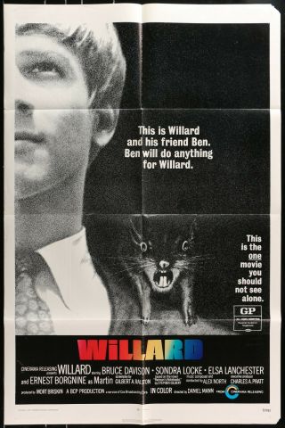 Willard Killer Rats Eek Authentic 1971 One Sheet Movie Poster 27 X 41