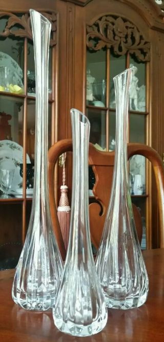 Vintage Baccarat Style Crystal Bud Vases 16,  13,  10 " Set Of 3