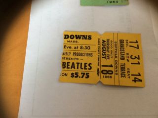 Beatles Concert Stub Suffolk Downs 1966