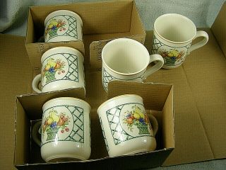 Set Of 6 Villeroy & Boch Basket Mugs / Cups - Floral Fruit - Brand