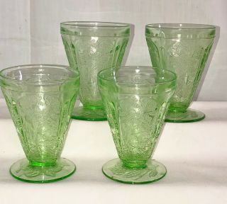 4 Jeannette Cherry Blossom Green 3 3/4 " 4 Oz Juice Tumblers W/round Foot Aop