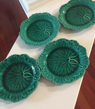 Wedgwood Majolica Green Cabbage Leaf Plate 8 " Set Of Four
