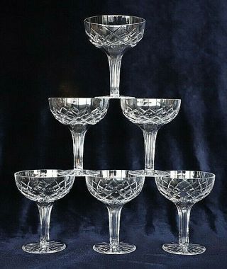 6 Vintage Boehemia Cut Lead Crystal Hollow Stem Champagne Glasses 11.  5cm H X 9cm