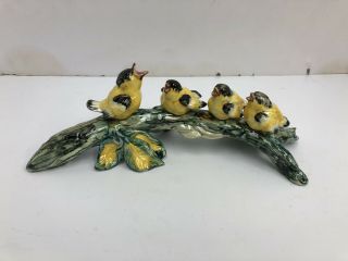 Stangl Pottery Bird’s Figurine Gold Finch Mother,  3 Chicks Perch
