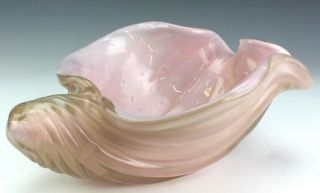 Vtg Murano Italy Conch Shell Gold Fleck Pink Cased Art Glass Centerpiece Nr Bowl