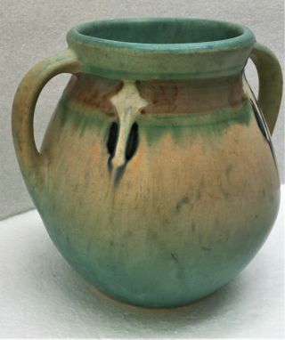 Vintage Roseville Blue Monticello Arts & Crafts / Mission Style Vase - 1931 557 - 5