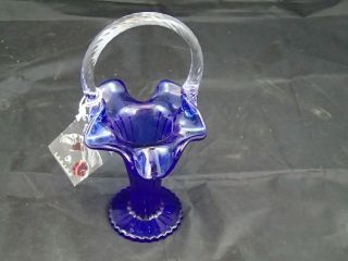 Fenton Cobalt Blue Mini Basket Crystal Handle 9 " Tall