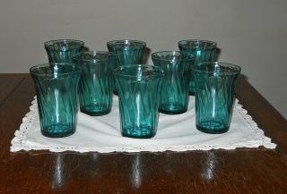 8 Jeannette Depression Glass Ultramarine Swirl 4 1/4 Inch Tumblers