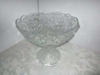 Vintage Crystal Glass Punch Bowl & Stand Eapg Starburst Pinwheel Antique 10 " H