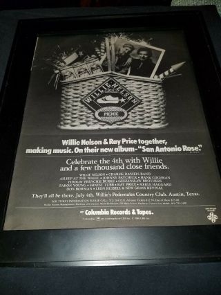 Willie Nelson Ray Price San Antonio Rose Rare Promo Poster Ad Framed