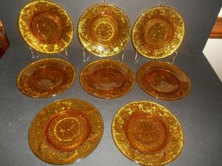 Lovely Set Of 8 Amber Anchor Hocking Sandwich Pattern 8.  25 " Luncheon Plates