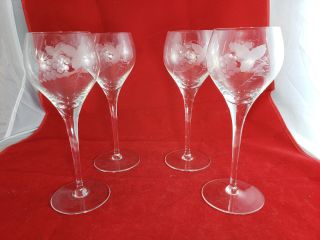 Germany German Crystal Long Stem Wine Glass Frosted Grape Pattern Set Of 6