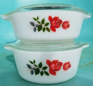 Rare Vintage Jaj Pyrex England Red June Rose Casserole Dishes Bowls 471 472