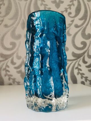 Vintage Whitefriars Kingfisher Blue Bark 6 " Vase By G.  Baxter
