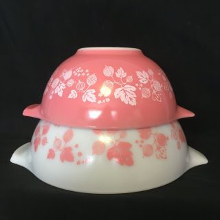 Vintage Pyrex Pink Gooseberry 442 & 443 Cinderella Mixing Bowls -