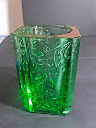 Nib Signed Tittot Art Glass Green Small 3.  5 " Vase