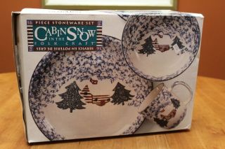 Tienshan Cabin In The Snow 16 Piece Stoneware Set In The Box 1998