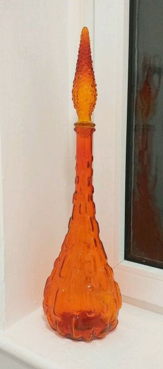 Large Vintage Orange Italian Glass Decanter Murano Appox 54cms Tall.