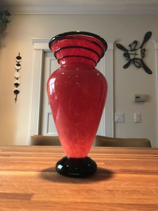 Red Blood Orange Art Deco Tango Vase Art Glass Studio