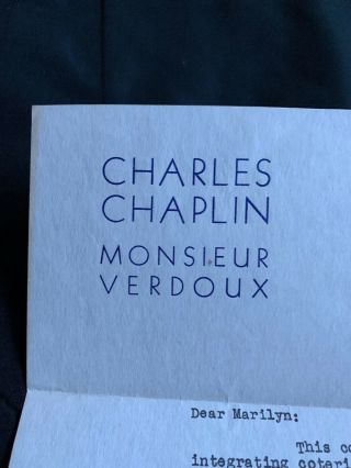 CHARLIE CHAPLIN AUTHENTIC VERDOUX LETTERHEAD SENT TO STAR OF FILM MARILYN NASH 2