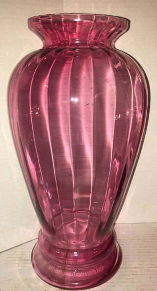 Pilgrim Art Glass Rare Cranberry Spiral Optic 13” Vase