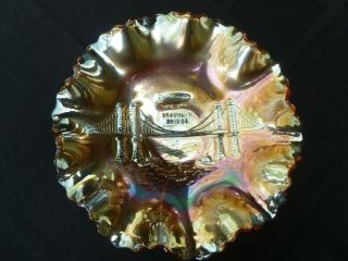 Rare Dugan " Brooklyn Bridge " Marigold Carnival Glass Bowl
