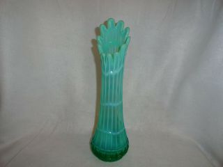 Fenton Green Opalescent Waffle Medium Swung Vase