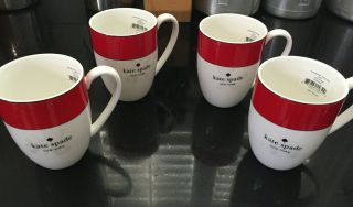 Set Of 4 Kate Spade Lenox Rutherford Circle Red Coffee Or Tea Mugs - - Nwt