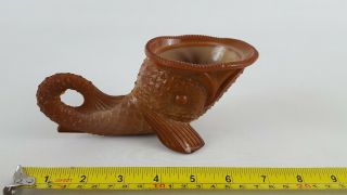 Rare Chocolate Carmel Fenton Glass Fish Candy Bowl Missing Lid,  Oriental Art