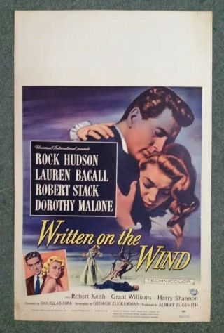 " Written On The Wind " Rock Hudson,  Lauren Bacall Movie Poster,  1956
