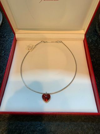 Baccarat Lead Crystal Red Heart Necklace On Sterling Wire Nib
