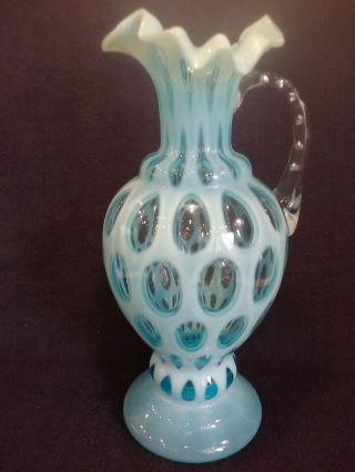 Vintage Fenton Blue Opalescent Coin Dot 13 " Pitcher