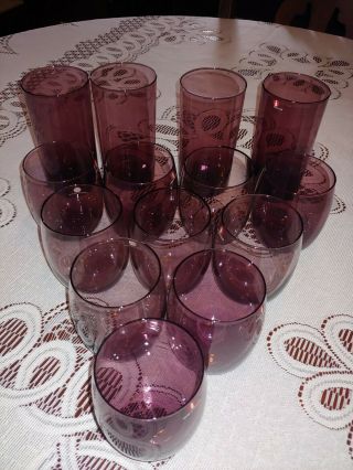 Set Of Littala I - 103 Handblown Purple Water Glasses Designed By Timo Sarpaneva