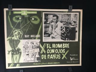 1963 The Man With The X - Ray Eyes Ray Milland Authentic Mexican Lobby Card16 " X12 "