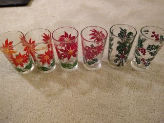Christmas Set Of 6 Boscul Peanut Butter Glasses: Poinsettia & Holly