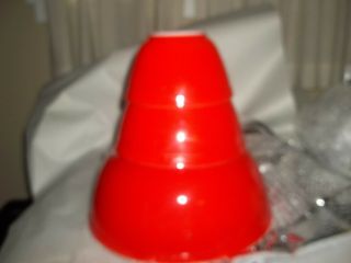 3 Pyrex Red Bowls 401,  402 & 404