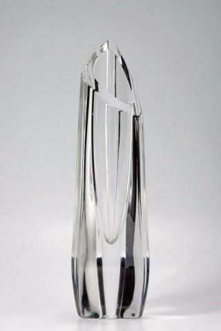 Baccarat Crystal Tall Double Signed Triangular Rose Bud Vase ☆☆ With Tag