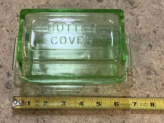 Vintage Hazel Atlas Vaseline Green Depression Glass 1 Lb Covered Butter Dish