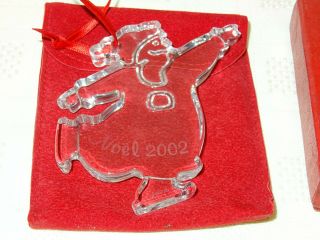Baccarat Clear Crystal Glass Christmas Noel Tree Ornament - 2002 Skating Santa