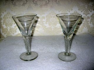 2 Large Williamsburg Style Air Twist Goblets 8 1/2 " High