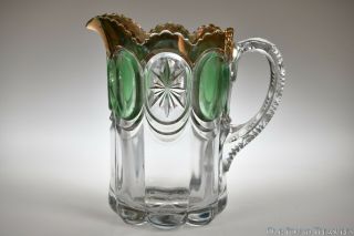 C 1915 No.  15155 Cromwell By U.  S.  Glass Clear W/gold & Green Blush Pitcher