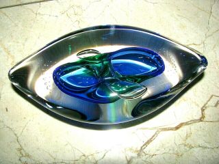 Modern Grant Paperweight/sculpture: Blue/green,  Bubbles,  6.  75 ",  Signed