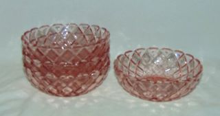 4 Hocking Waterford/waffle Pink 4 3/4 " Berry Bowls