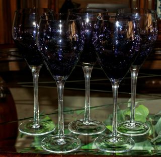 5 Purple Crackle Wine Glasses In The Reflection Shape By Pier 1 - 9 1/4 Tall