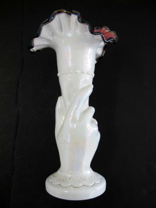 Fenton " Jack In The Pulpit " Hand Iridescent Fluted Glass 11 " Vase