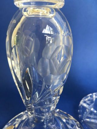 Lead Crystal Candle Holders Hand Cut w/Etched Rose Floral Design 5