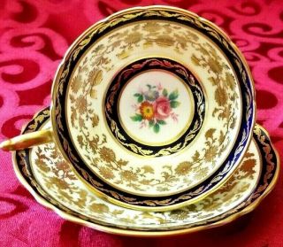 Vintage Paragon Fine Bone China Hm The Queen Mary Colbalt Blue Gold Cup & Saucer