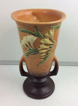 Vintage Roseville U.  S.  A 125 10” Freesia Orange And Brown Vase Guc Chip In Rim